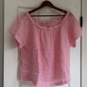 J. Crew XL off shoulder pink white top
